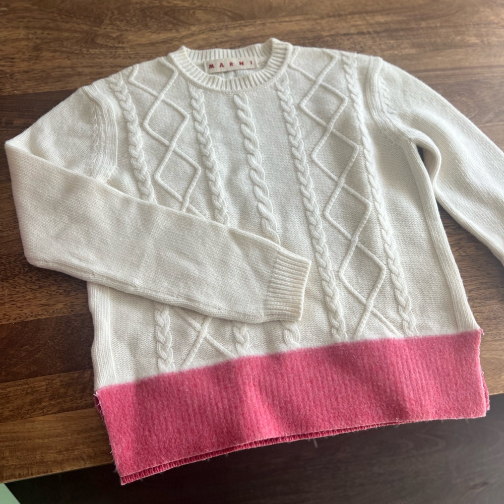 Marni cream cableknit pink color block sweater